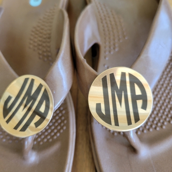 OKA.B Brown Flip Flops with Monogrammed Detail - Picture 3 of 7